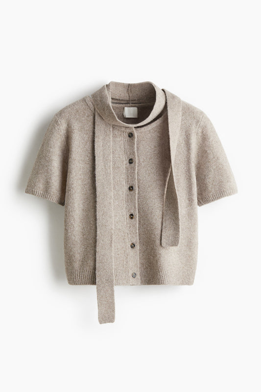 Scarf-detail cardigan