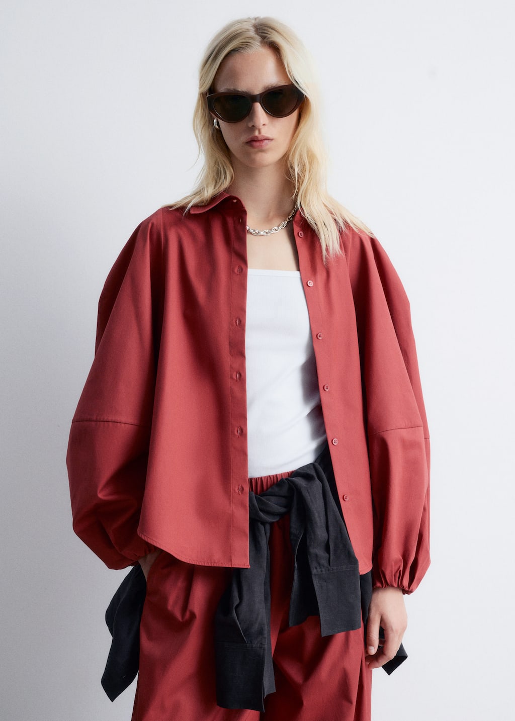 Voluminous Balloon-Sleeve Blouse