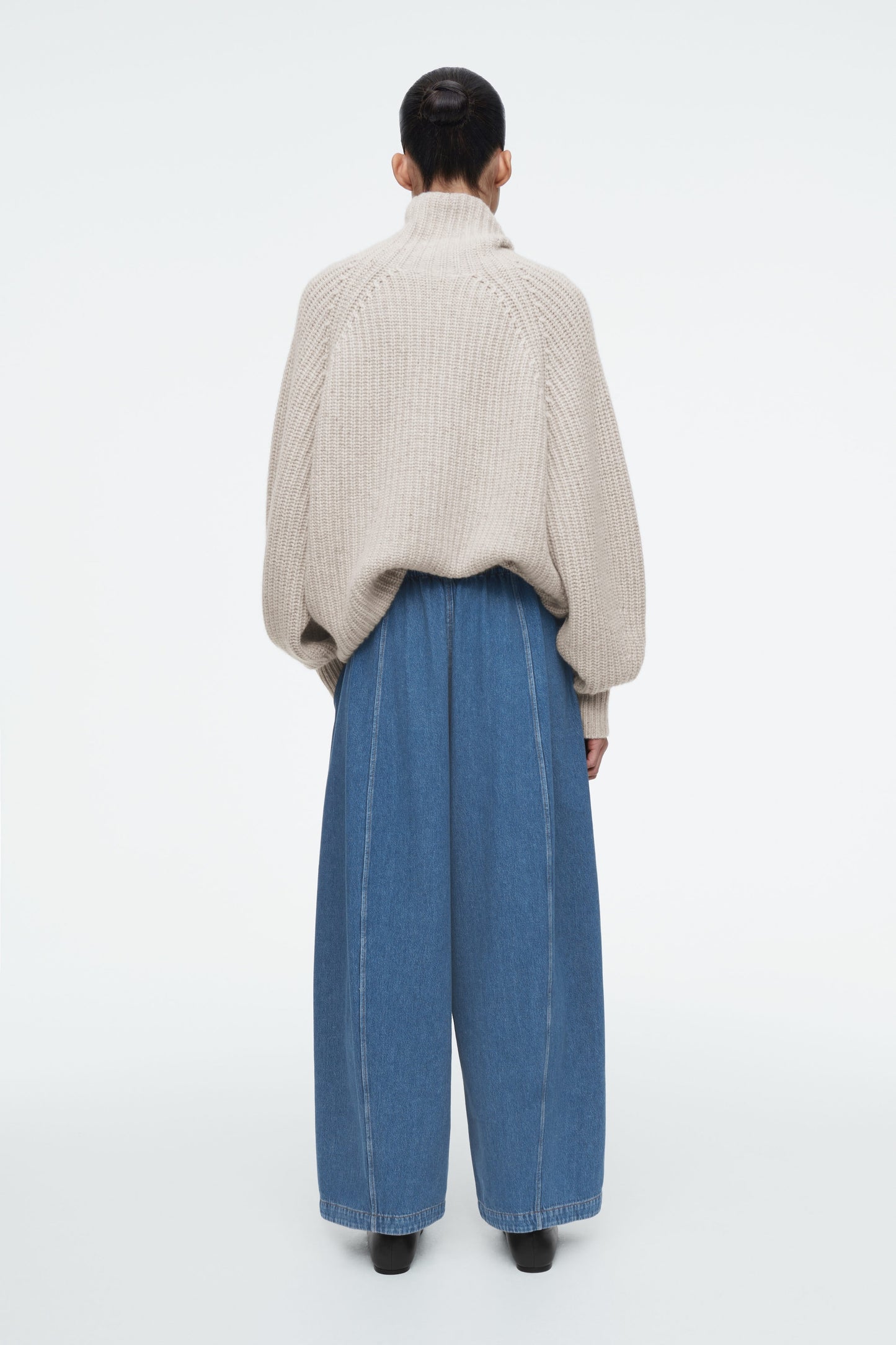 Barrel-Leg Denim Drawstring Trousers