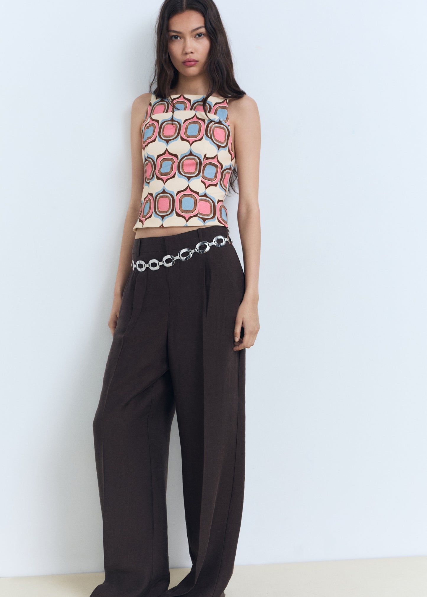 Printed boat-neck top