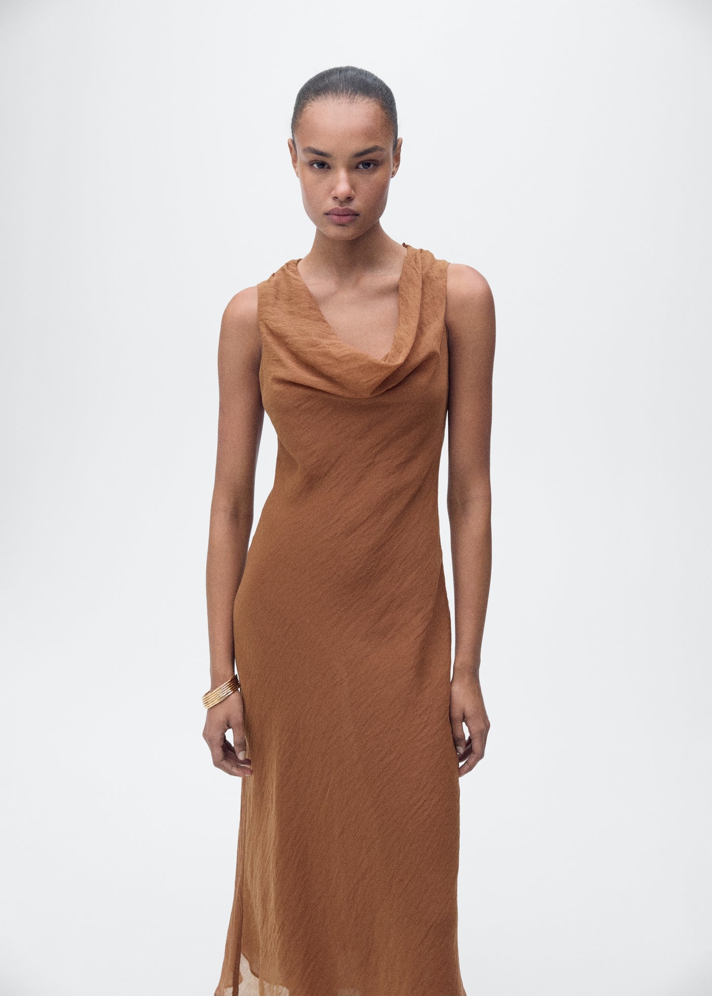 Draped neck lyocell dress