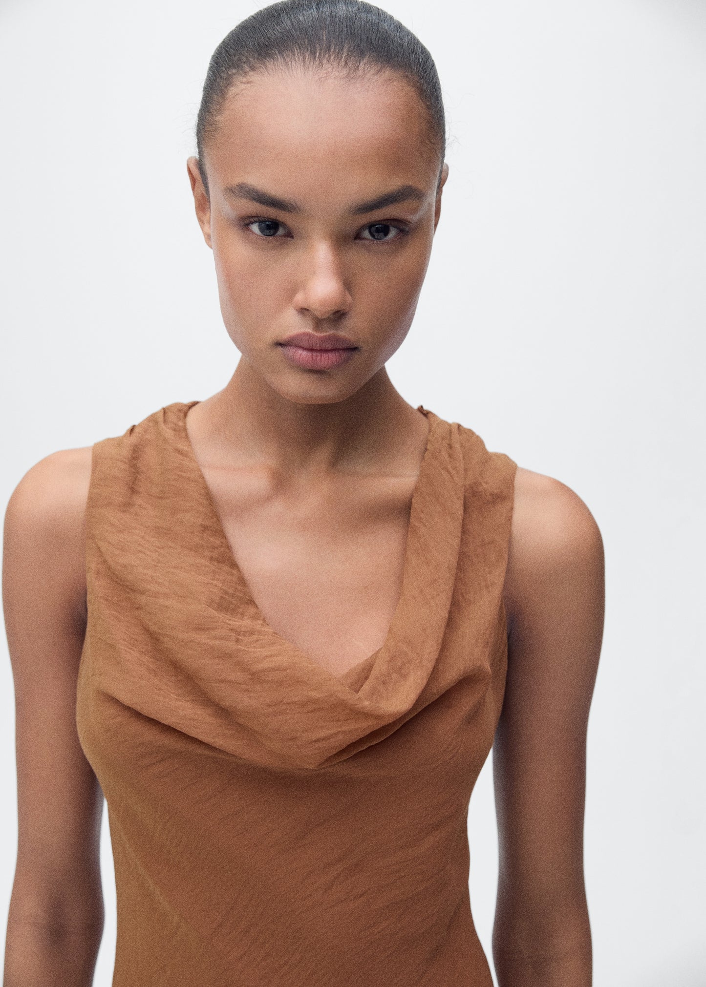 Draped neck lyocell dress