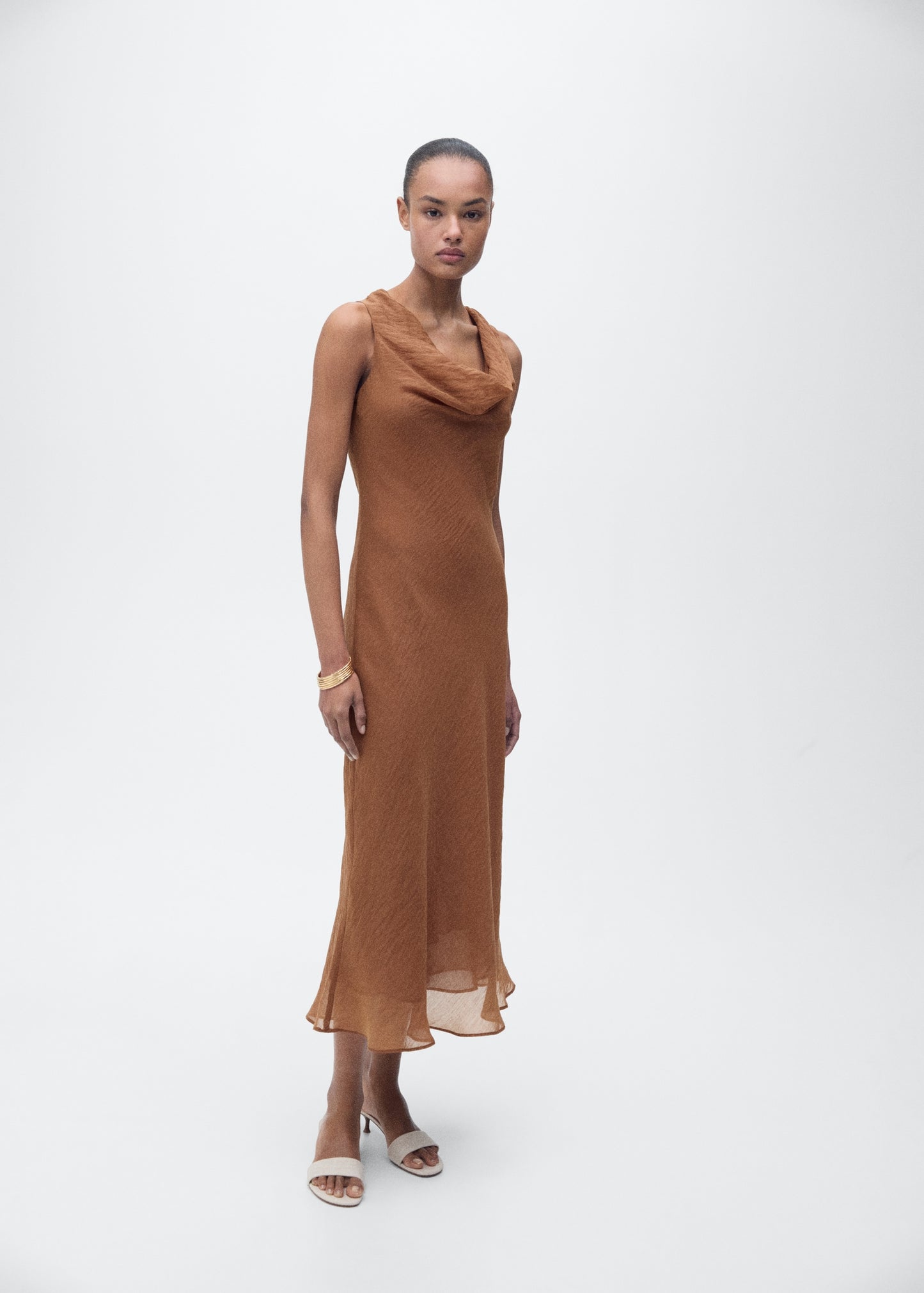 Draped neck lyocell dress
