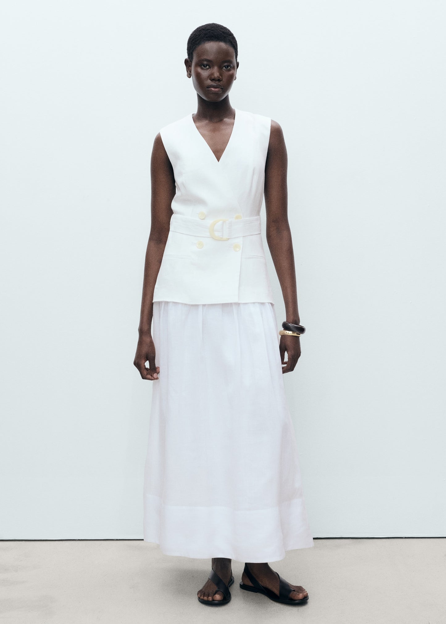 Combined woven dress with belt