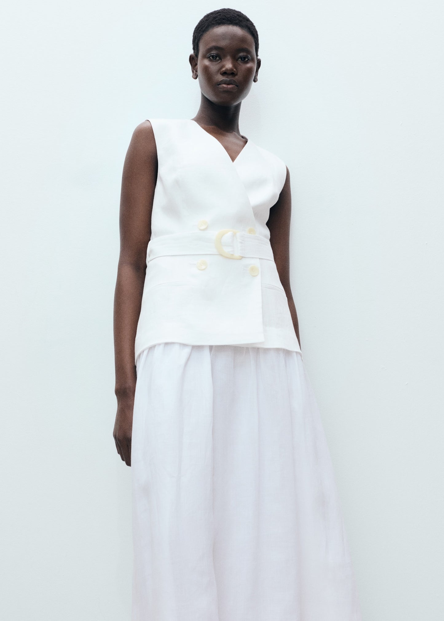Combined woven dress with belt