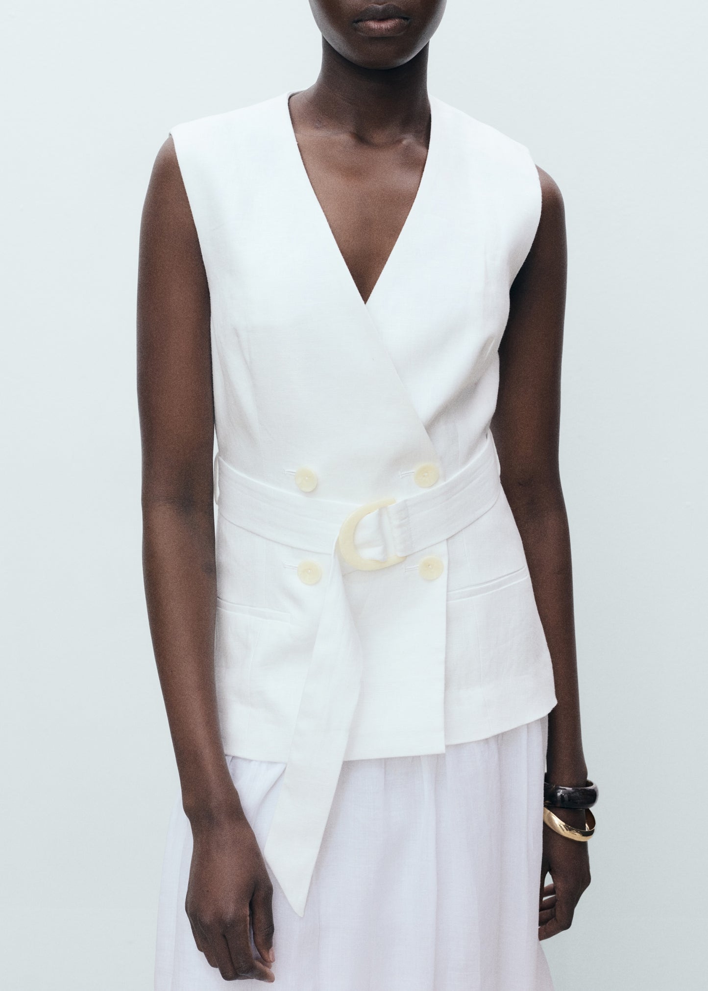Combined woven dress with belt
