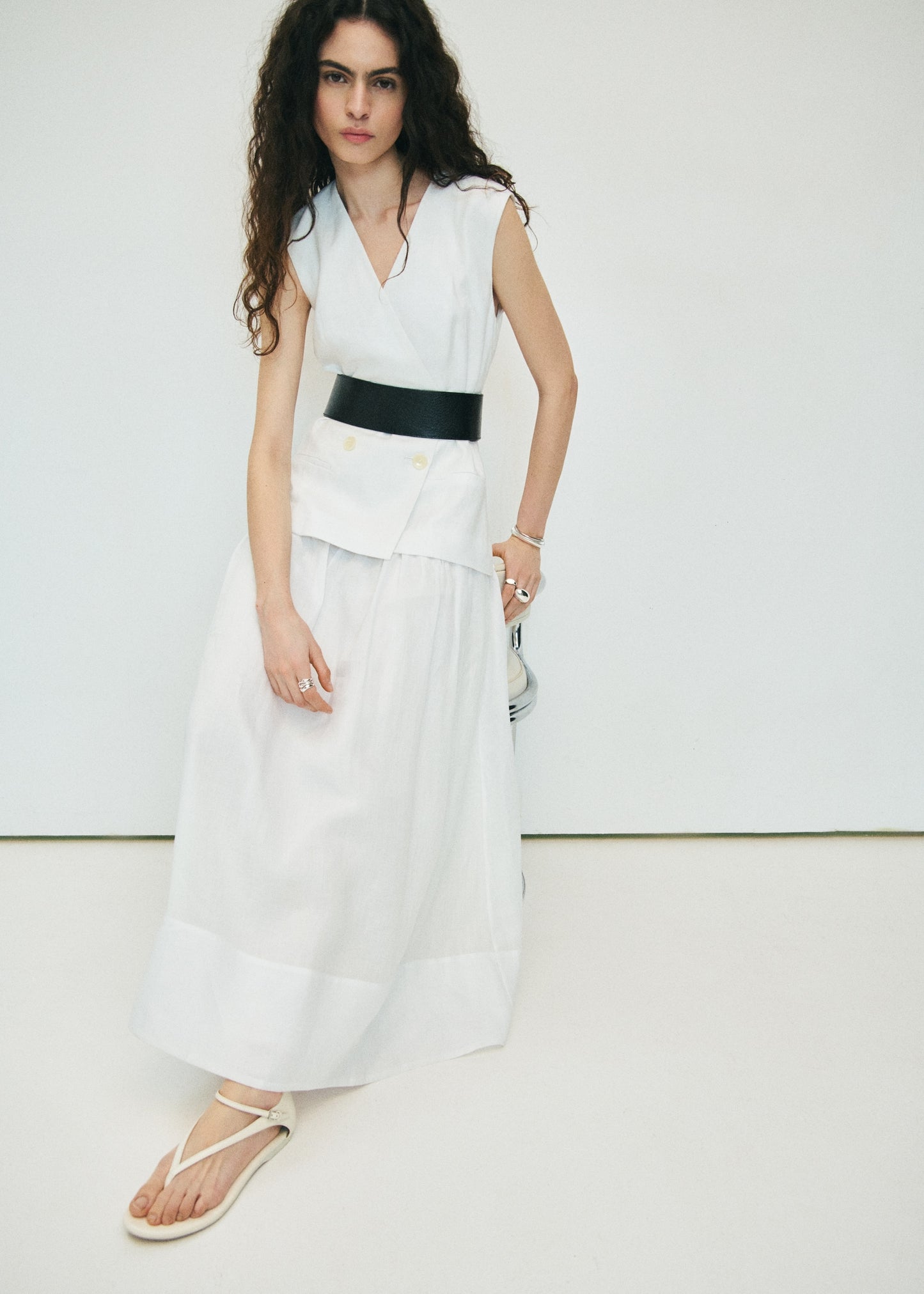 Combined woven dress with belt