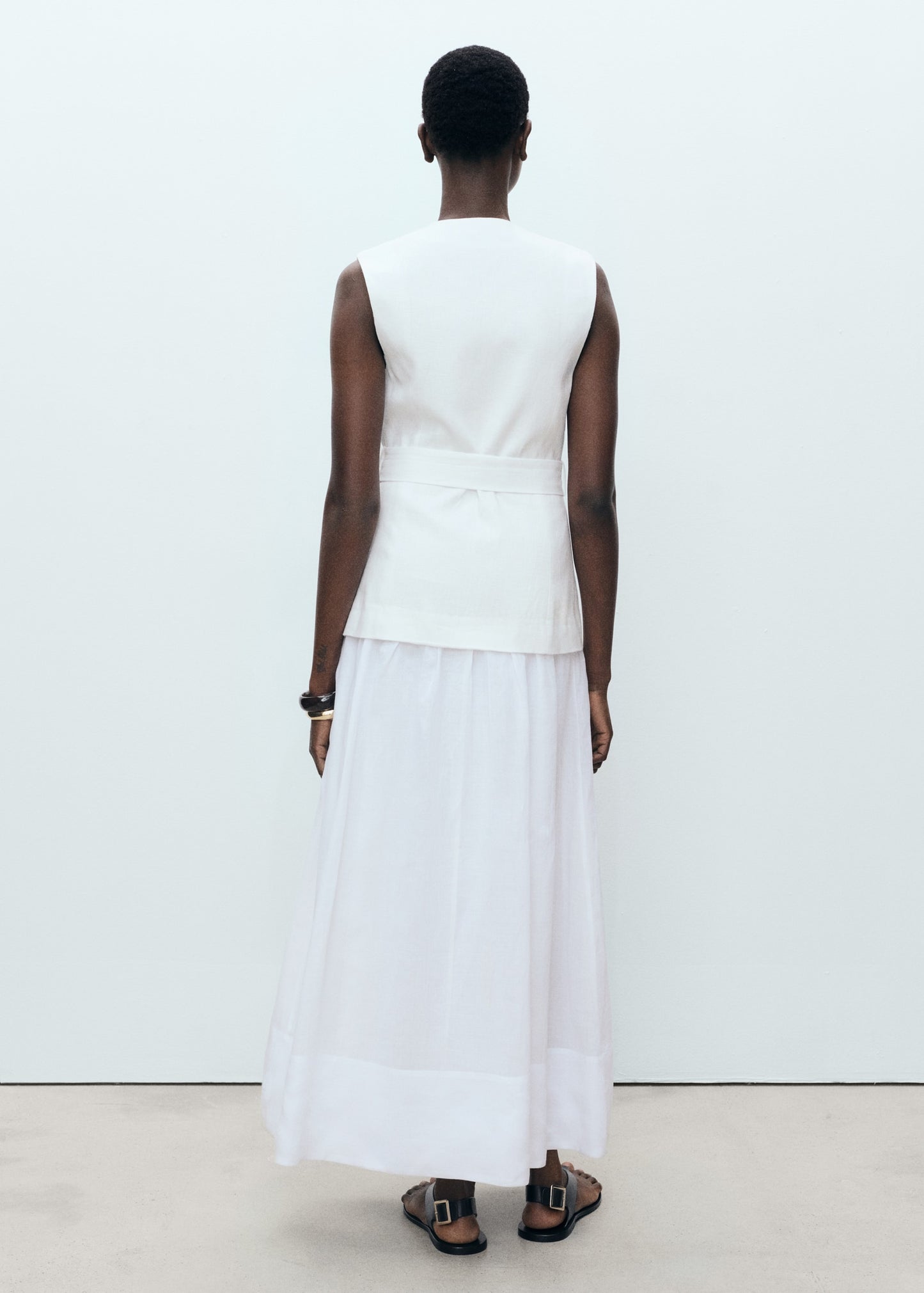 Combined woven dress with belt