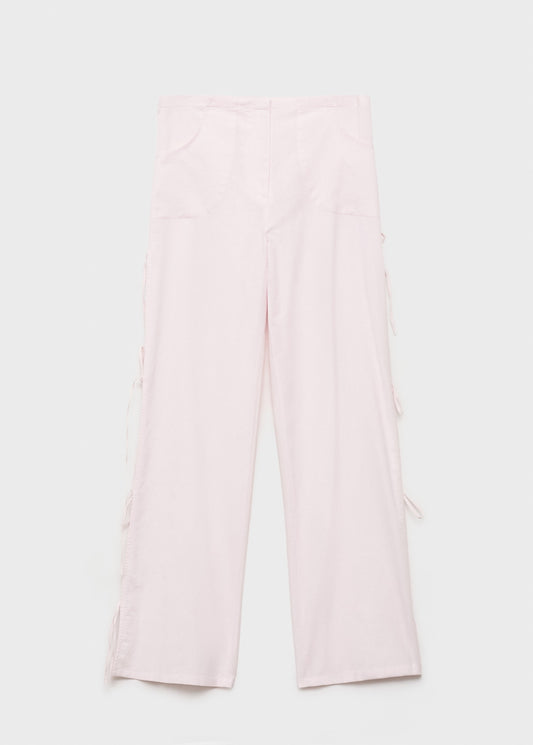 Straight trousers with slits and bows