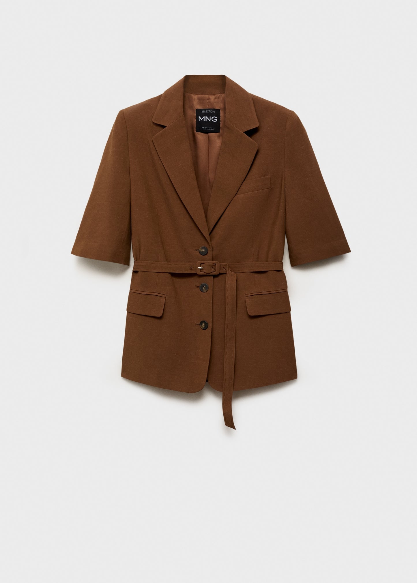 Linen-blend suit jacket with belt