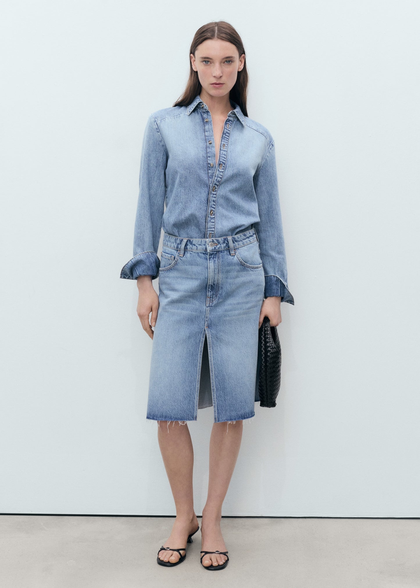 Denim midi-skirt