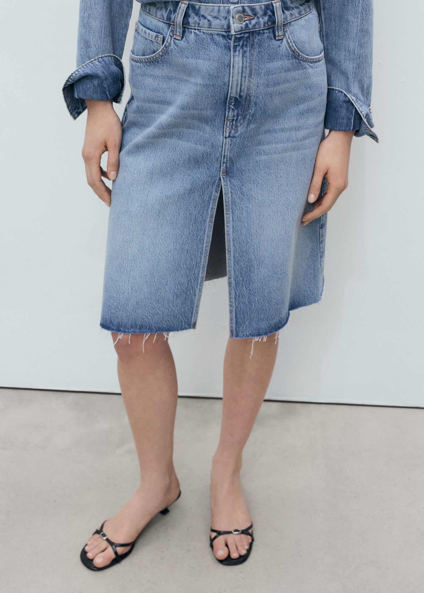 Denim midi-skirt