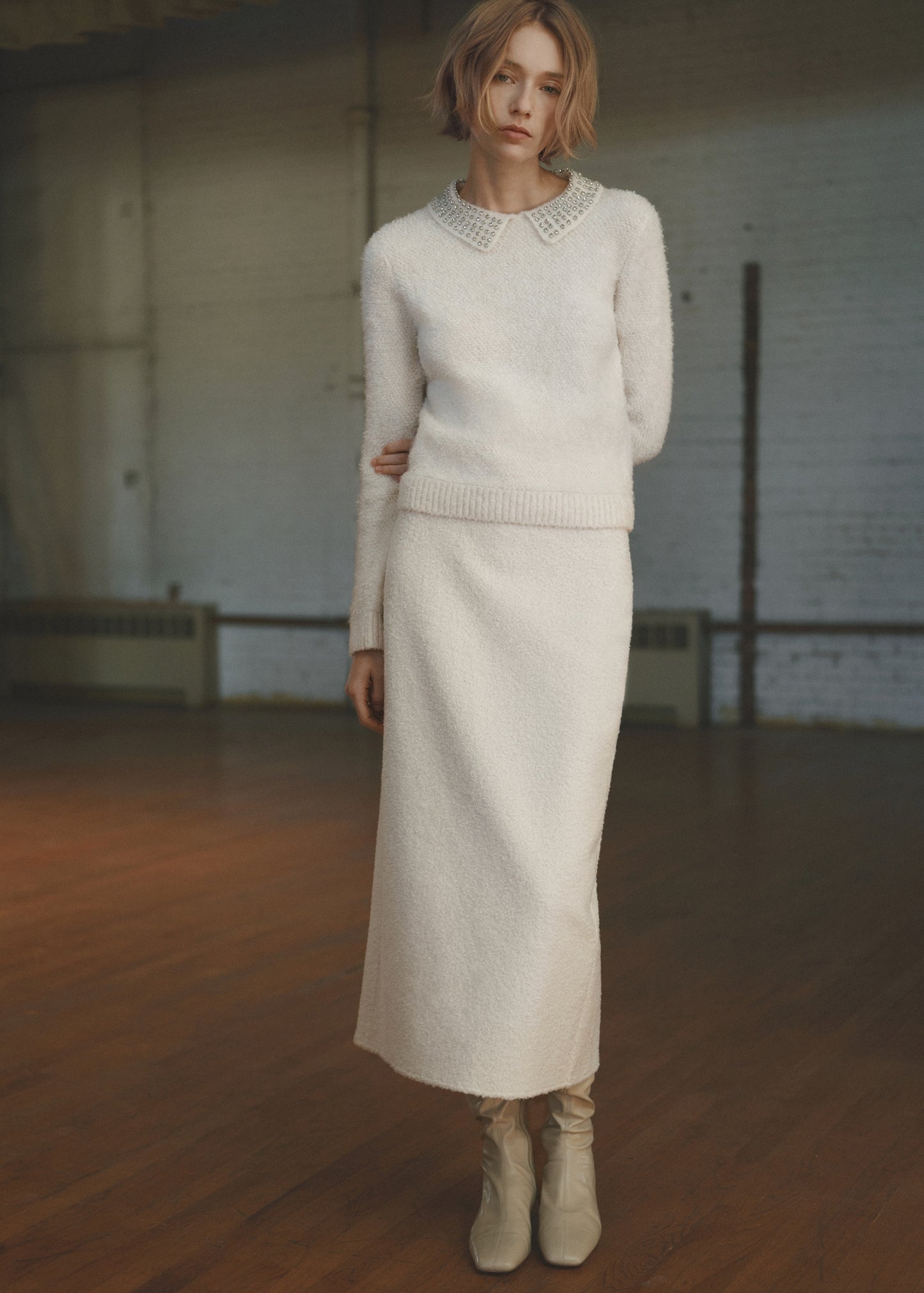Shearling midi skirt