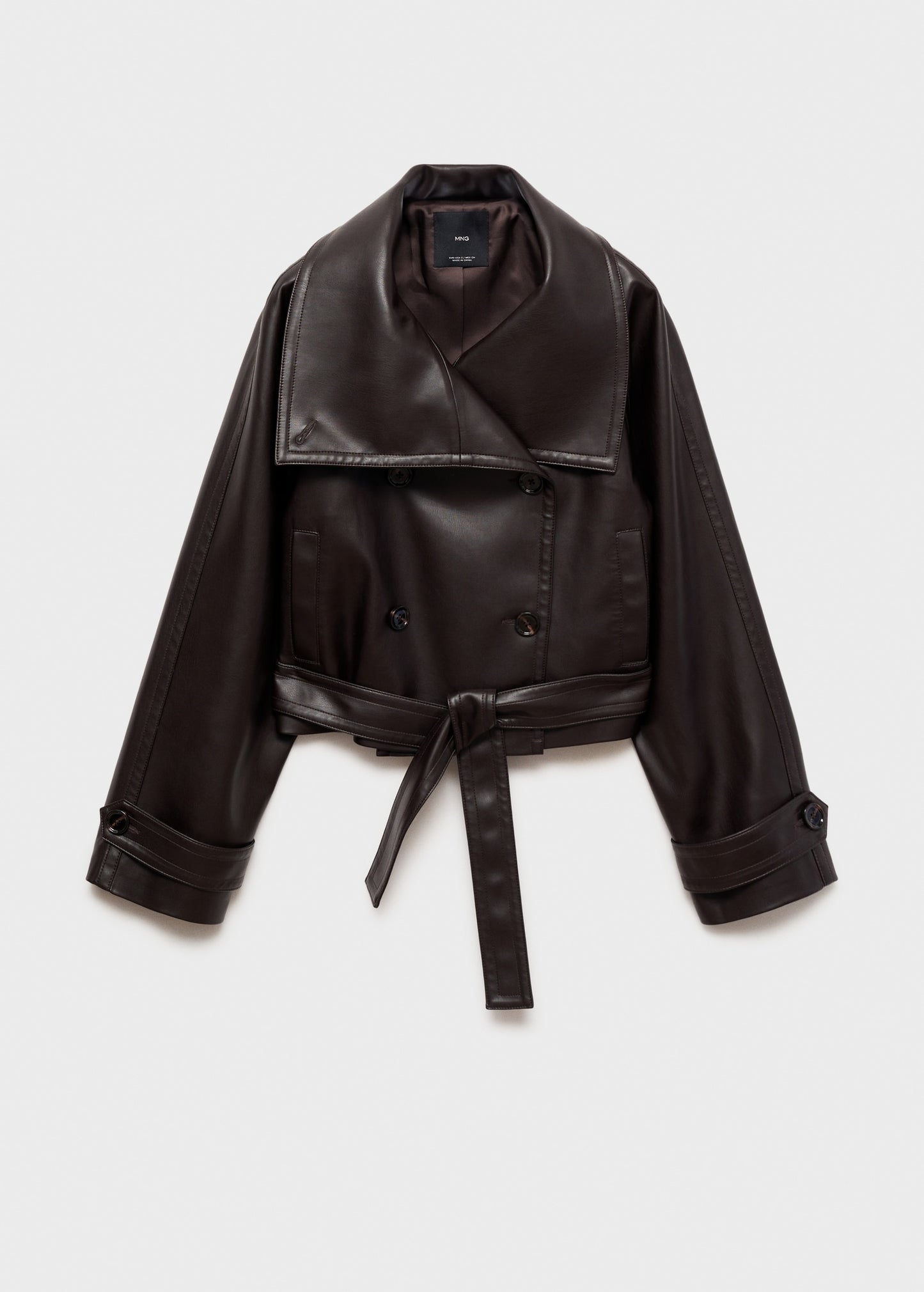 Maxi-jacket with leather-effect lapels