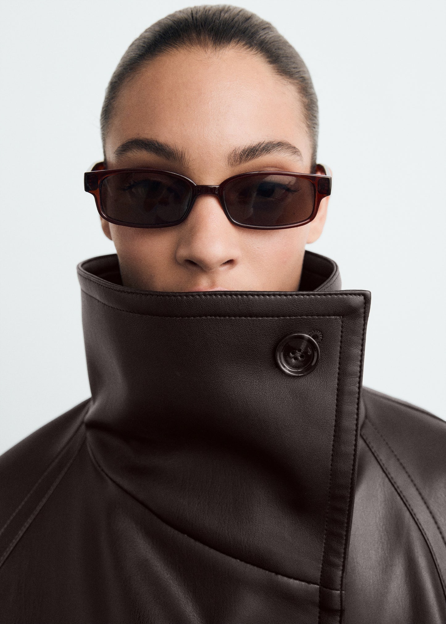 Maxi-jacket with leather-effect lapels