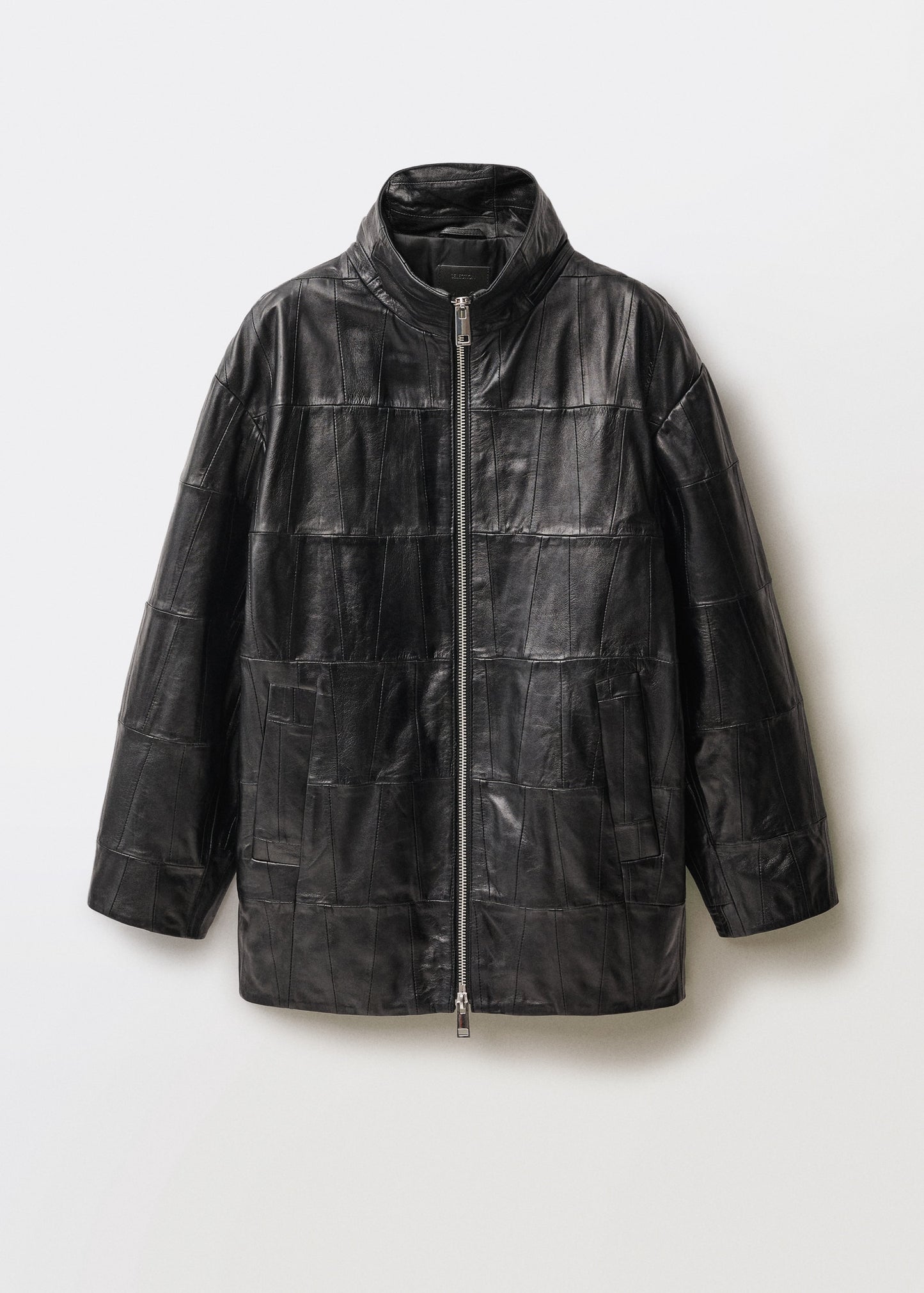 Oversized patchwork leather coat