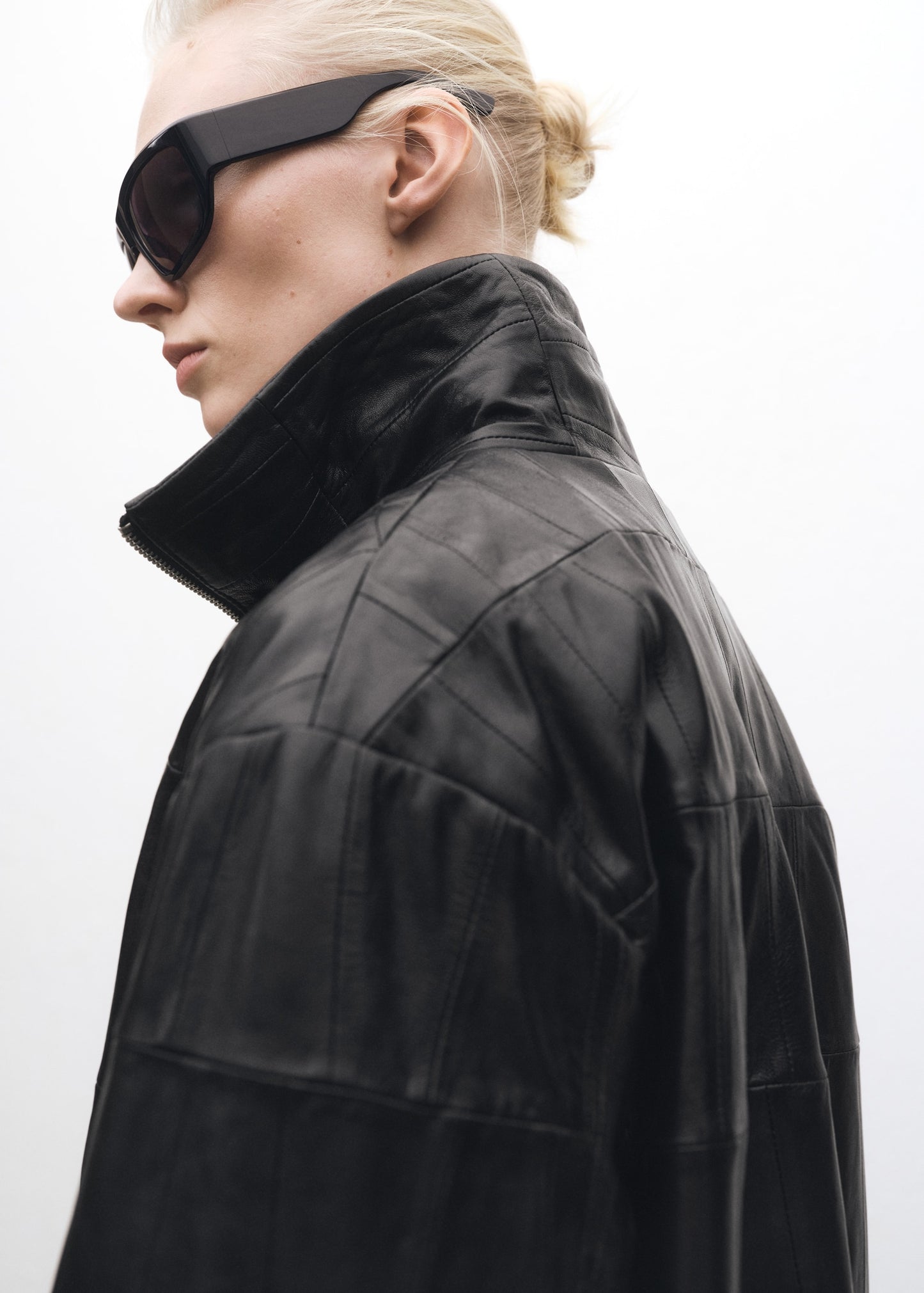 Oversized patchwork leather coat