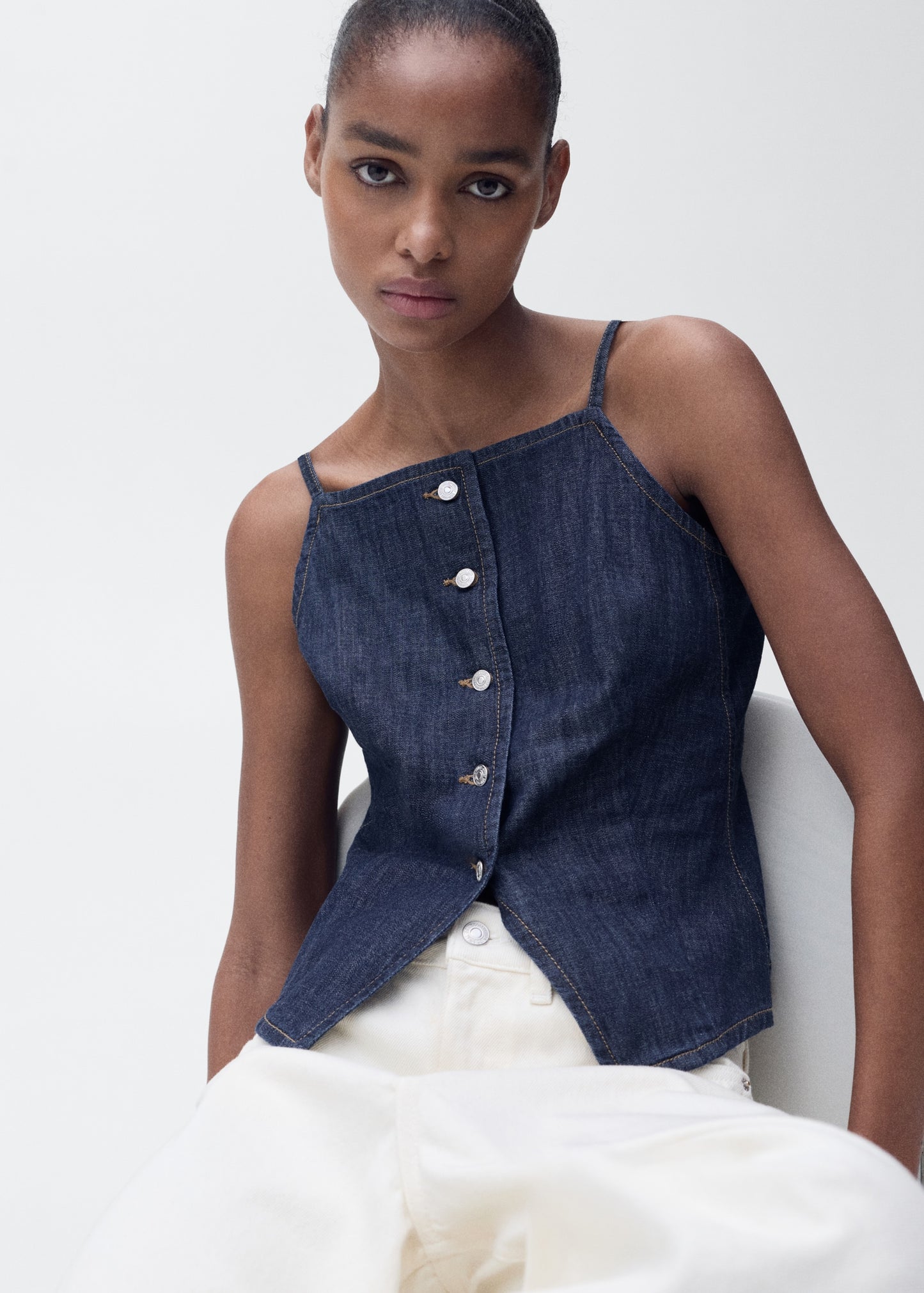 Buttoned denim top