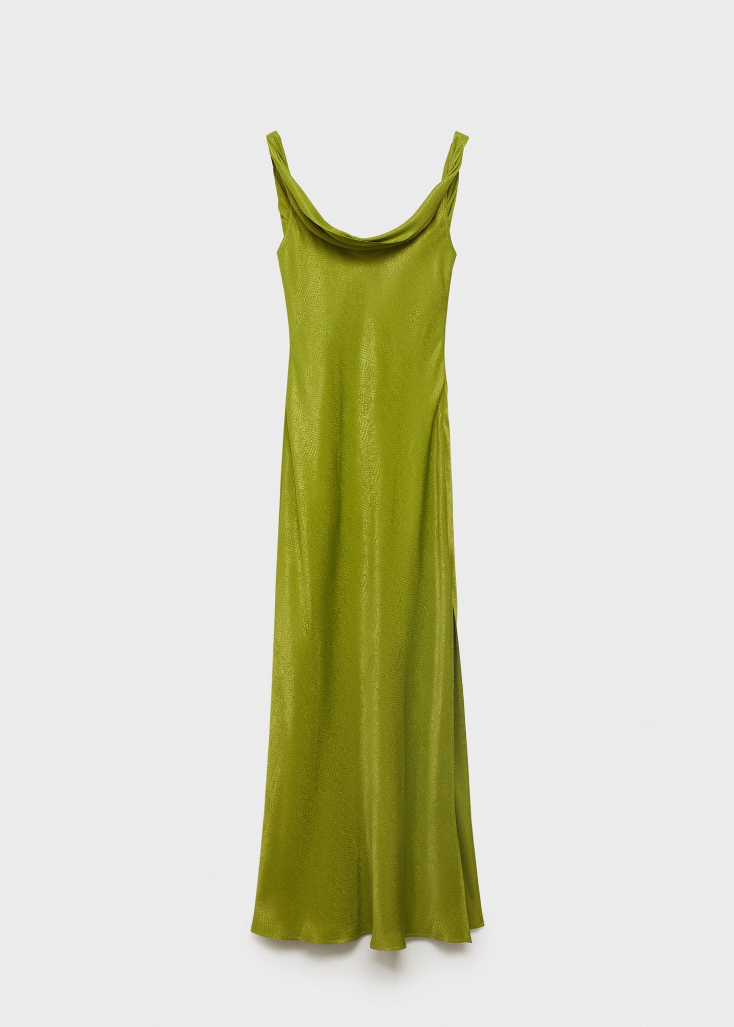Satin texture dress with draped neck