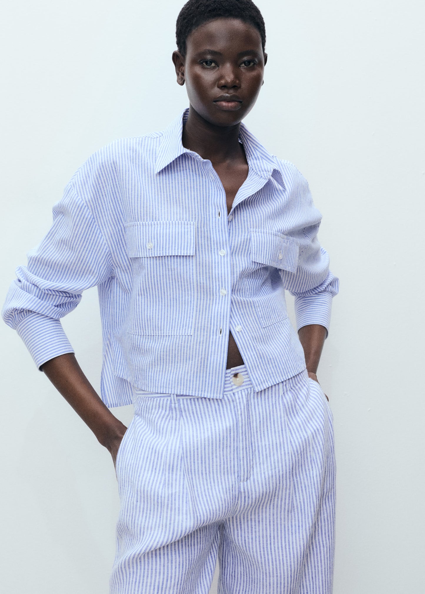 Striped crop shirt with pockets