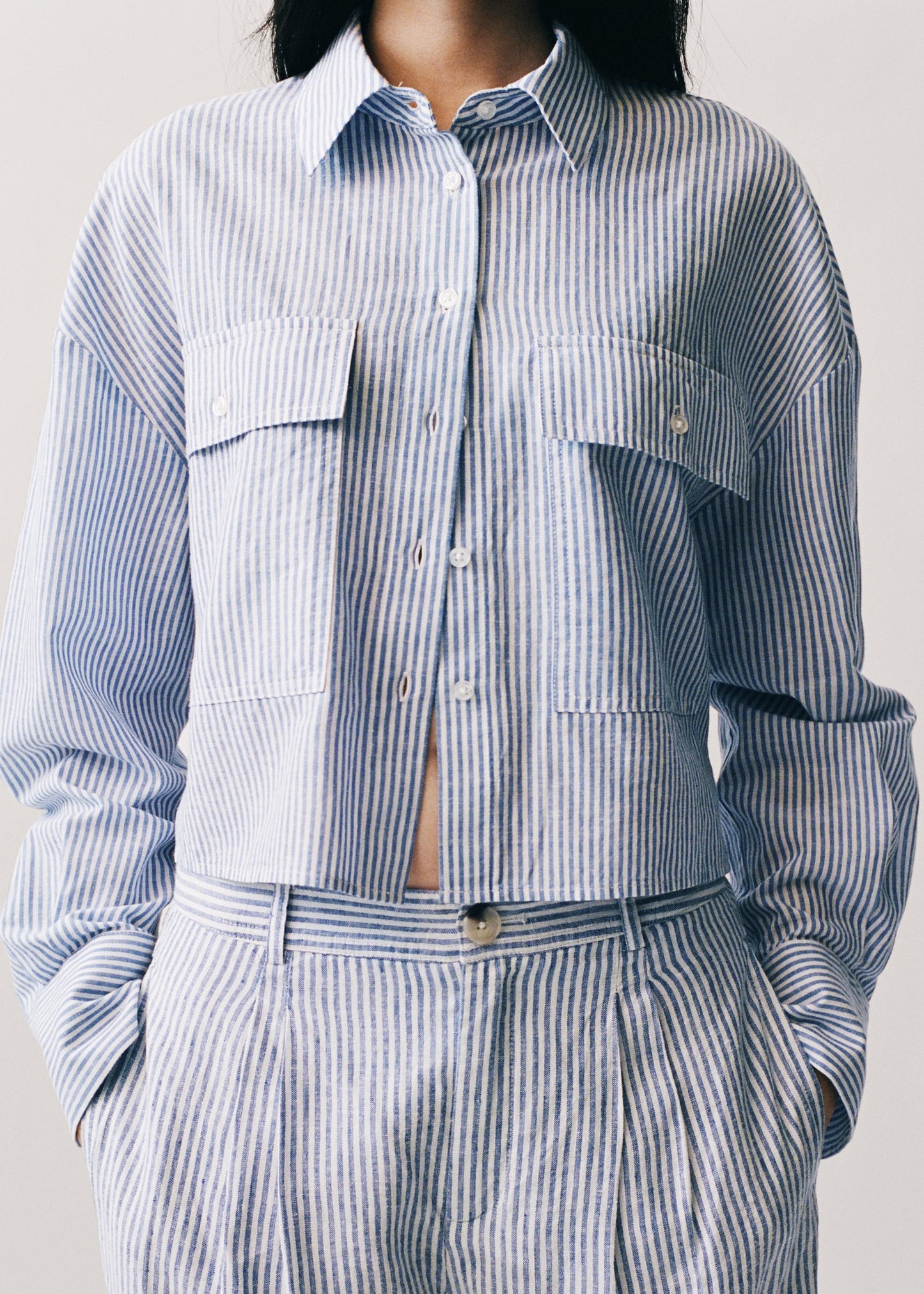 Striped crop shirt with pockets