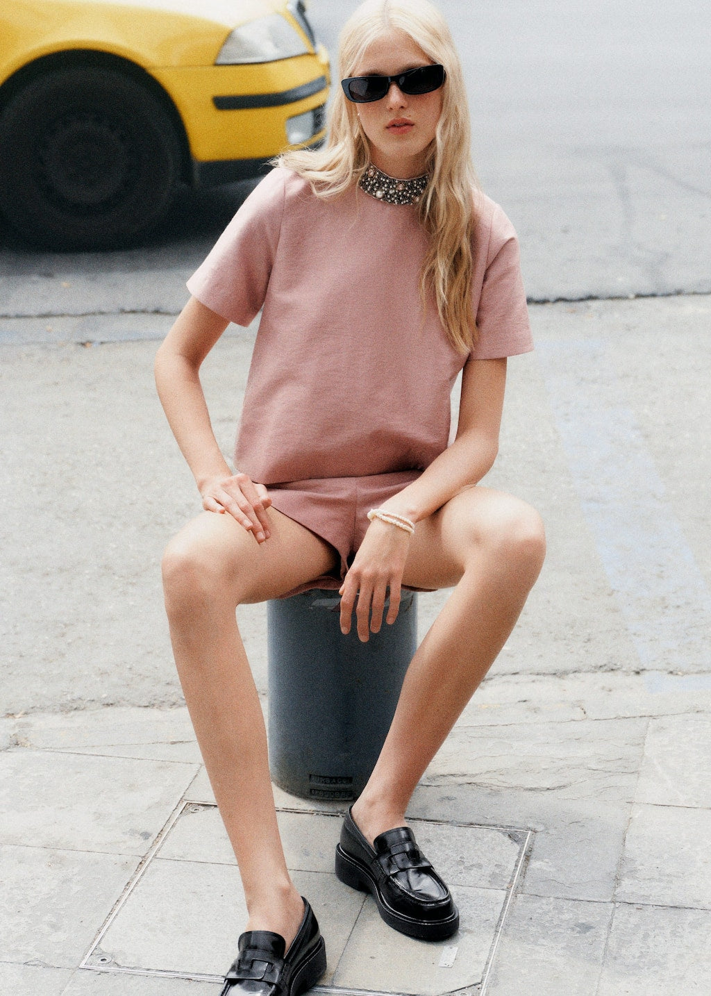 Short-Sleeve Pearl-Embroidered Blouse