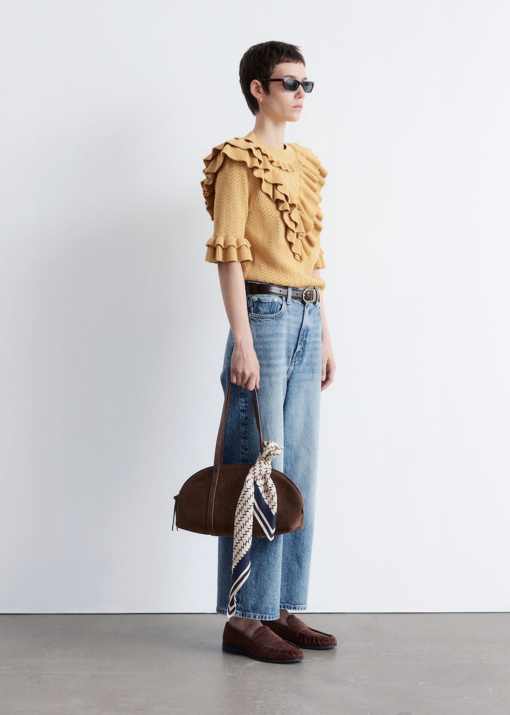 Pointelle-Knit Ruffle Top