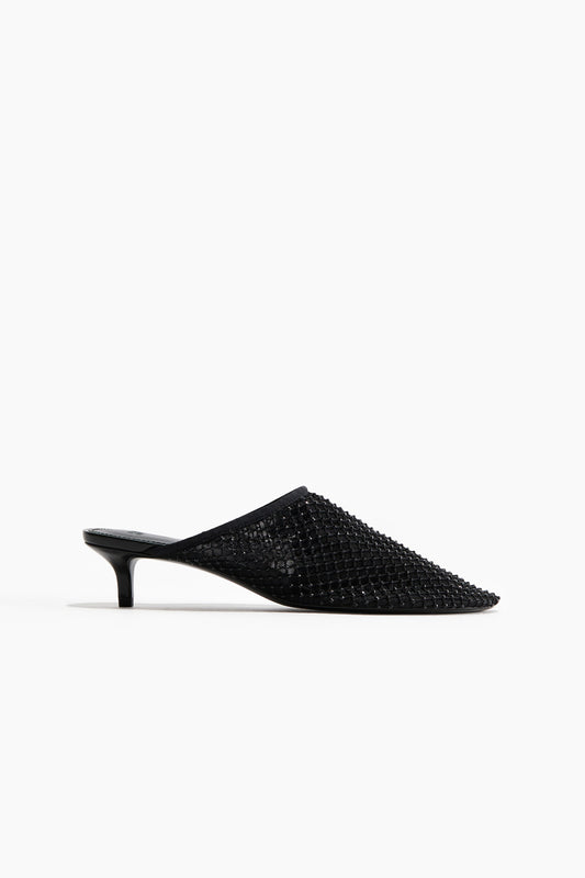 Heeled mesh mules