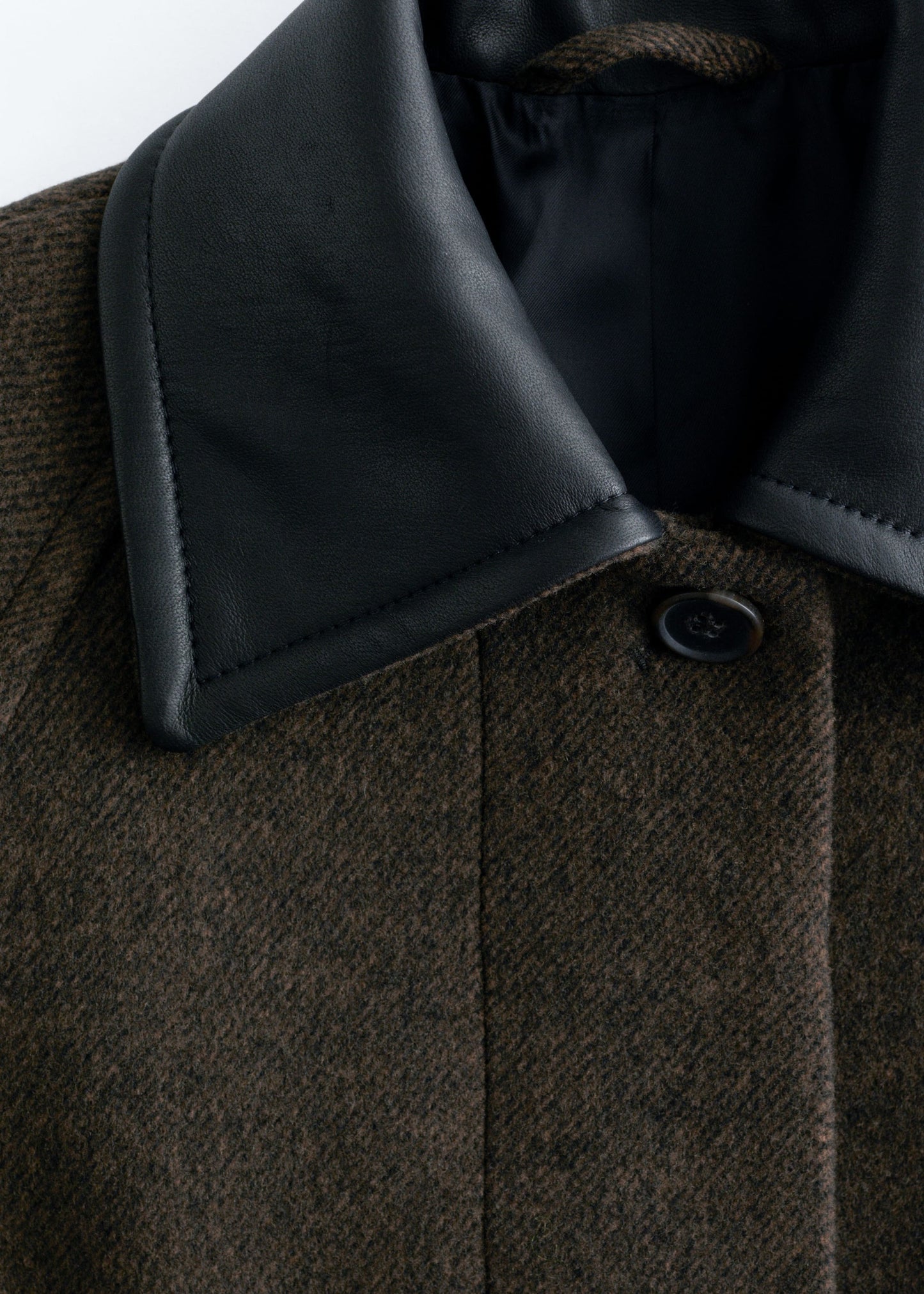 Oversized Leather-Collar Wool Coat