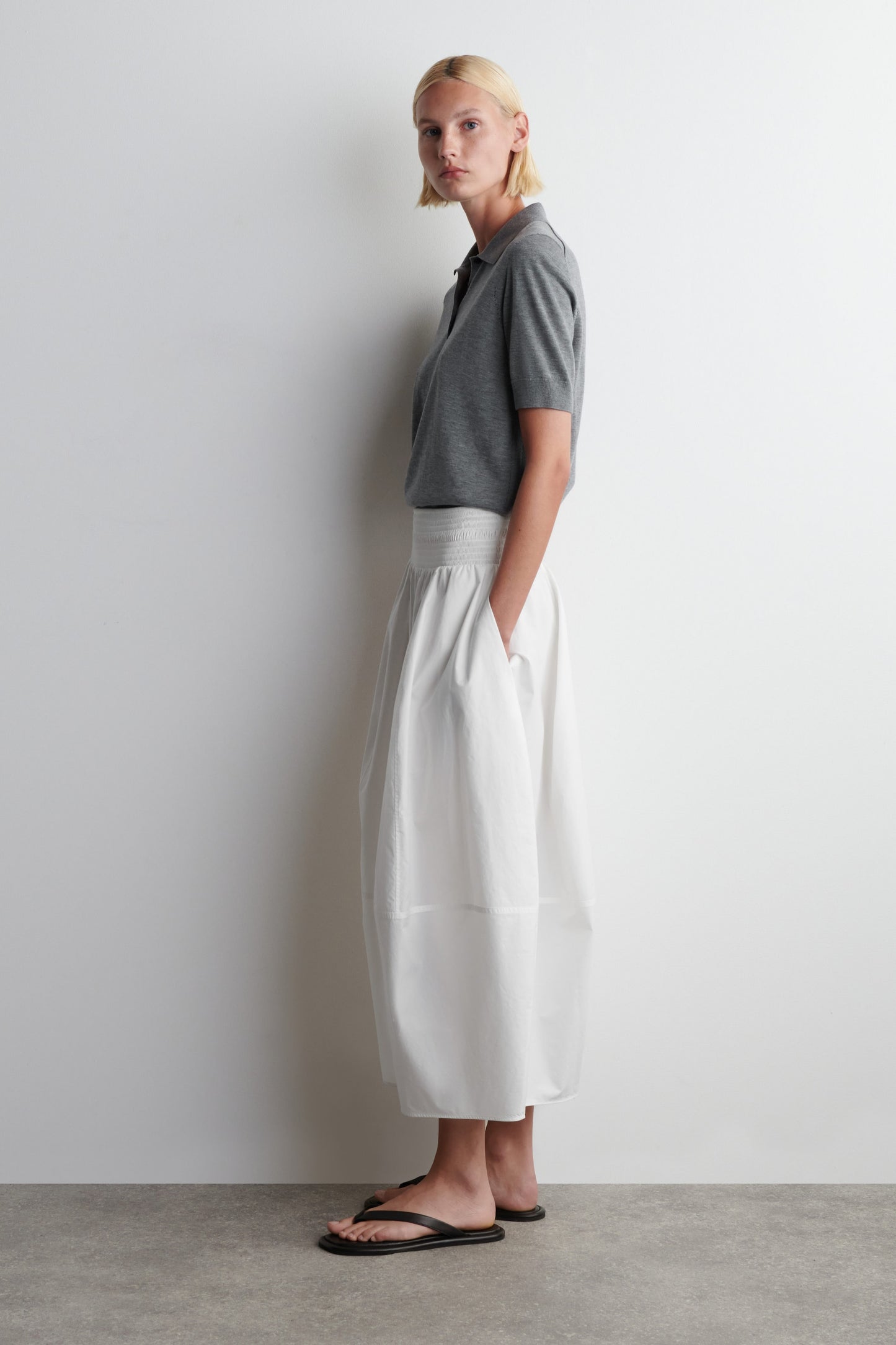 Smocked Panelled Midi Skirt