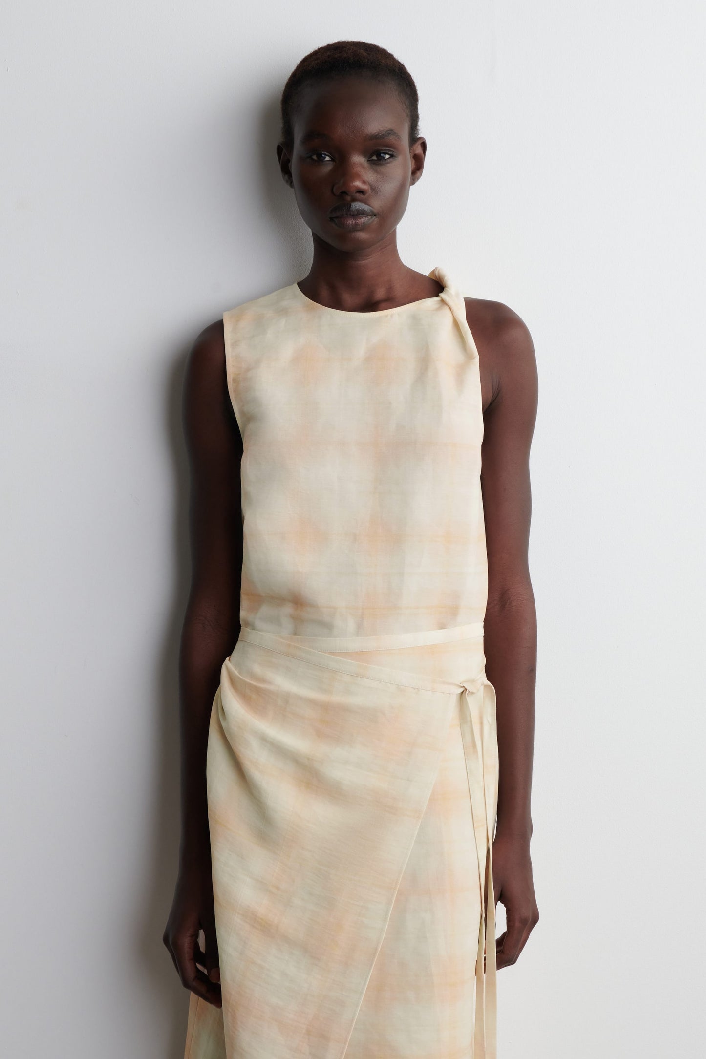 Checked Twisted-Shoulder Top