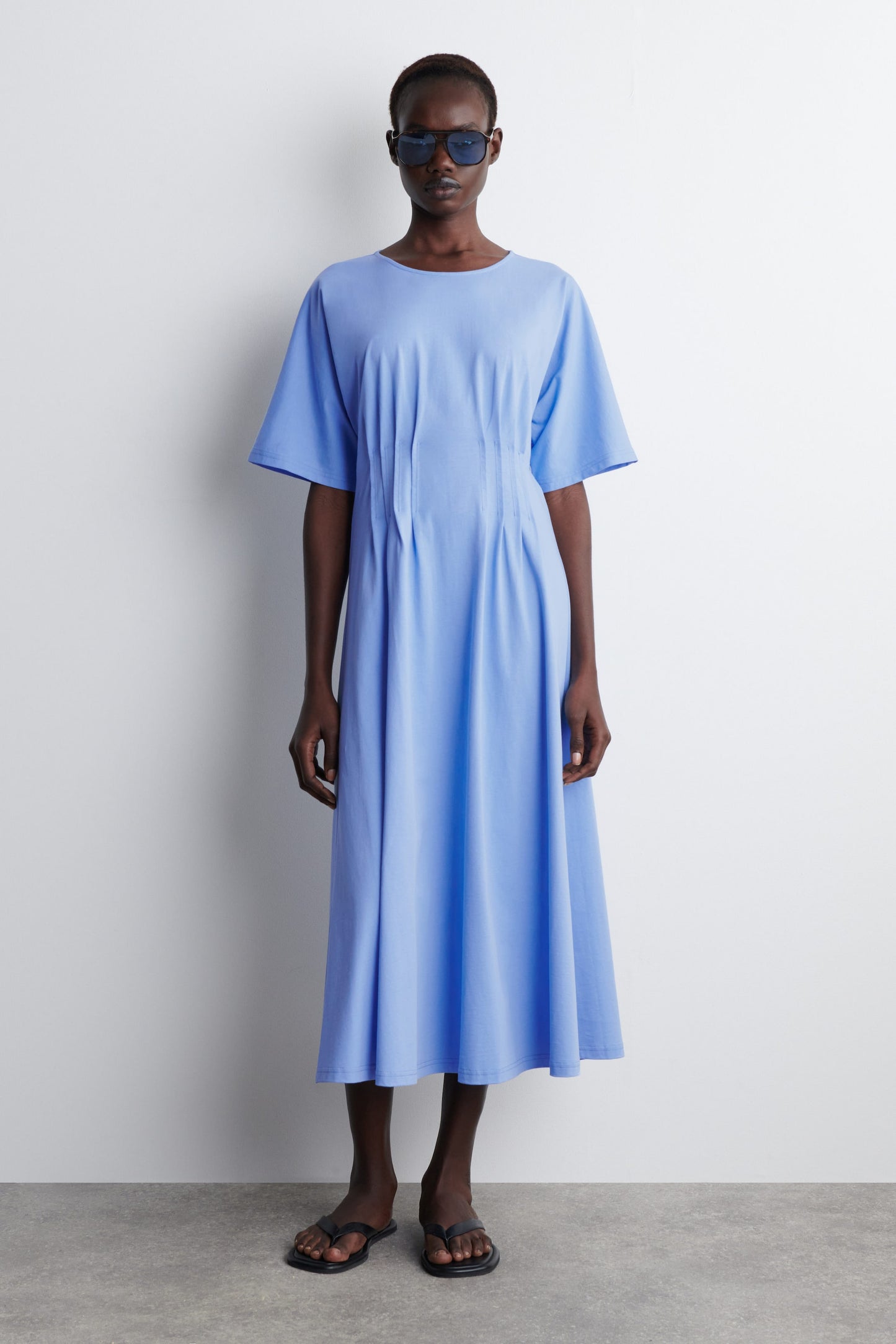Pintucked Cotton Midi Dress
