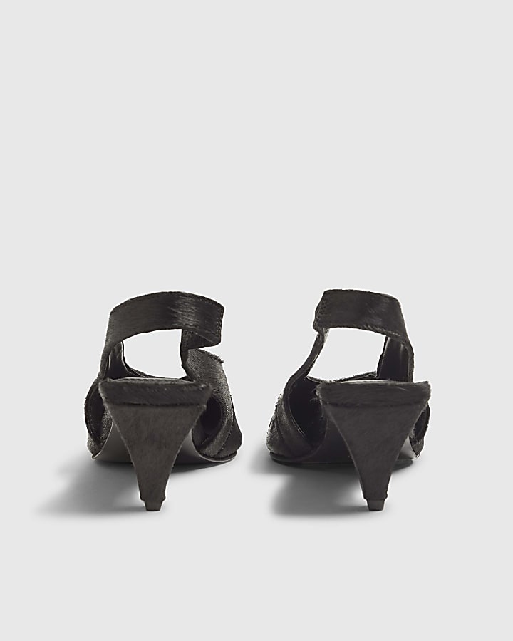 Black Suede Chisel Toe Slingback Heels | River Island