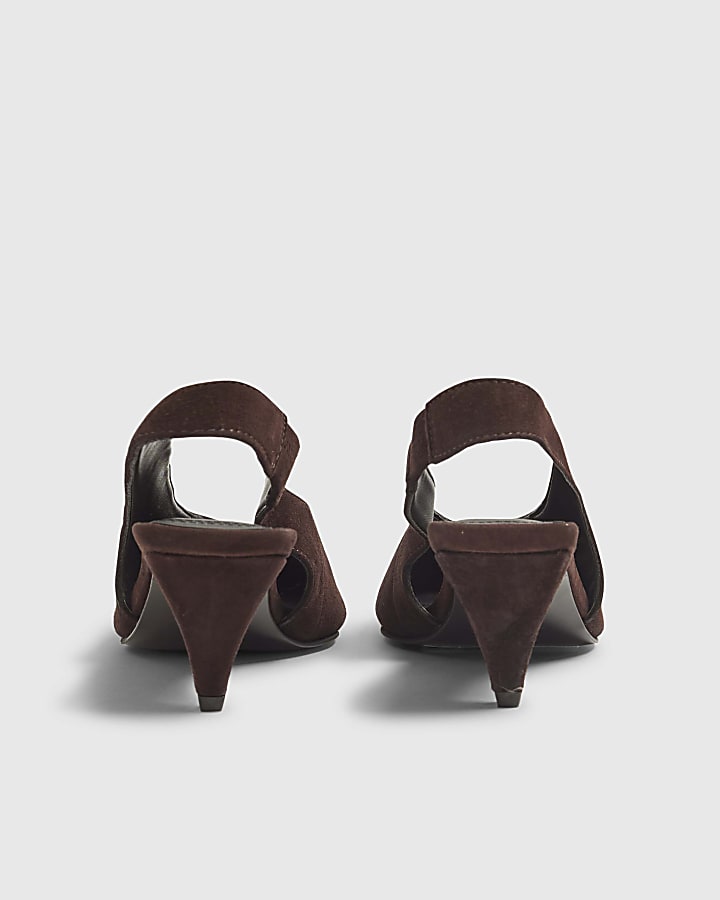 Brown Suede Chisel Toe Slingback Heels