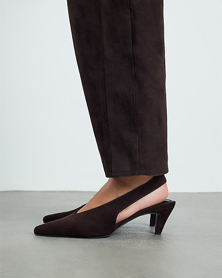 Brown Suede Chisel Toe Slingback Heels