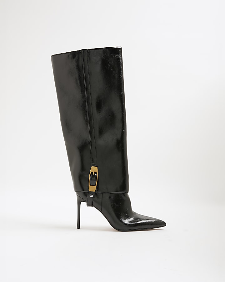 Black 2 In 1 High Leg Heeled Boots | River Island