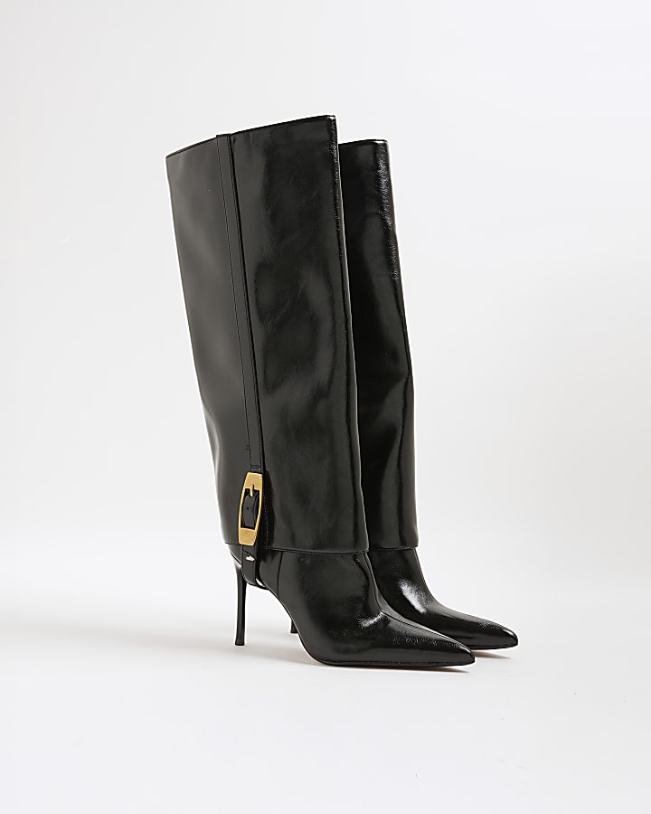 Black 2 In 1 High Leg Heeled Boots | River Island
