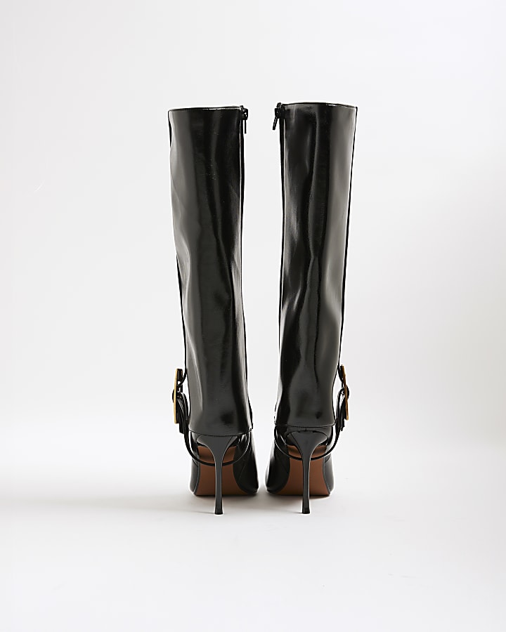 Black 2 In 1 High Leg Heeled Boots | River Island