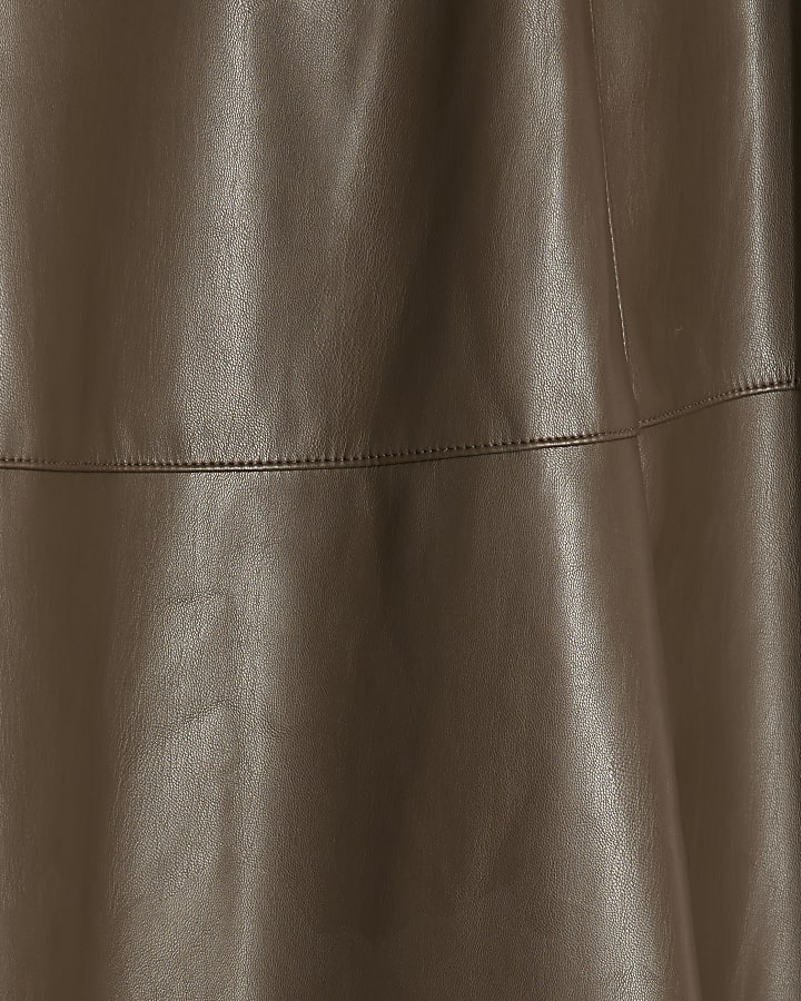Brown Faux Leather Midi Skirt | River Island