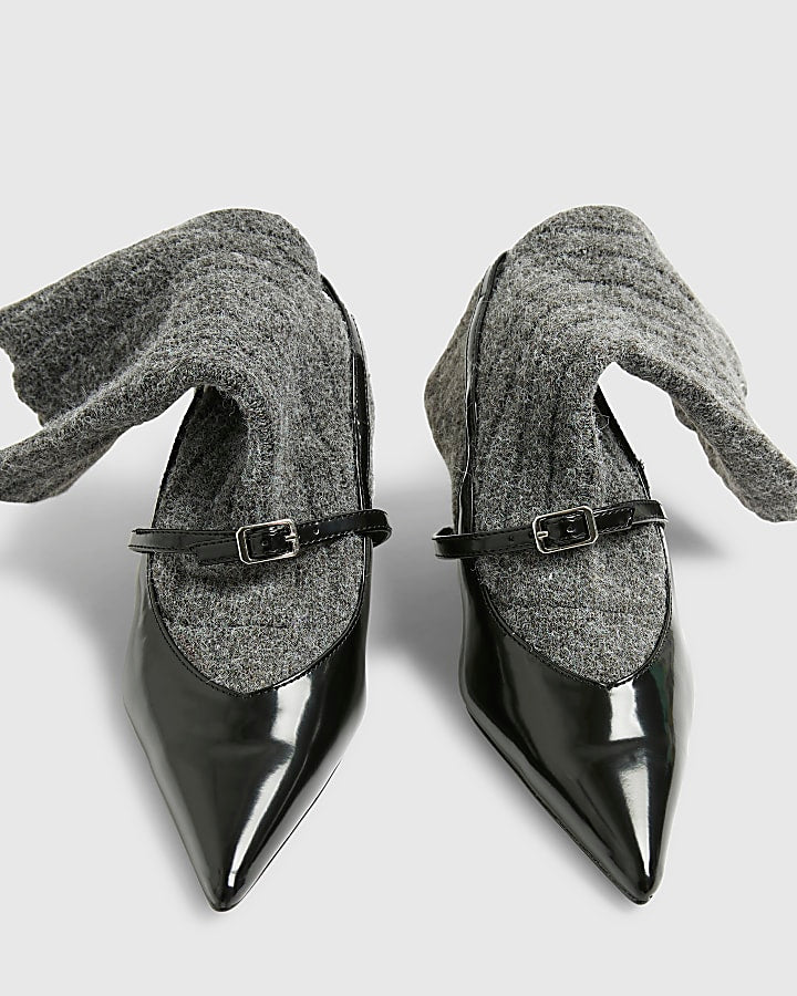 Grey Knit Sock Boot Court Heels