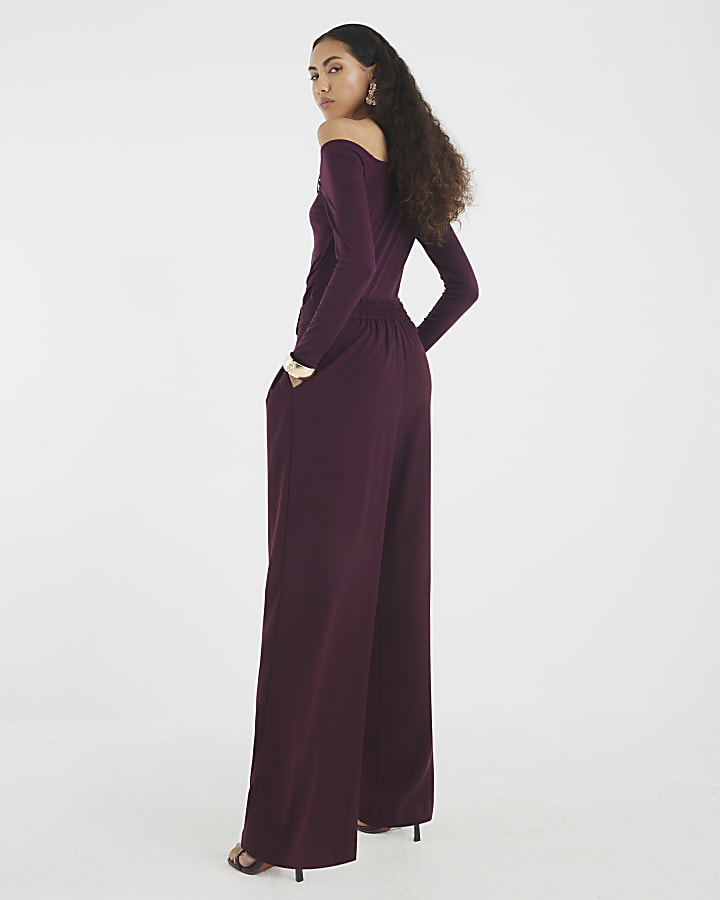 Red Wide Leg Tailored Trousers