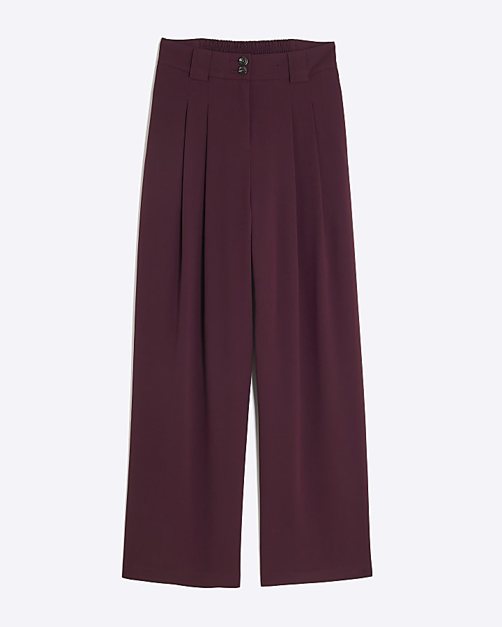 Red Wide Leg Tailored Trousers