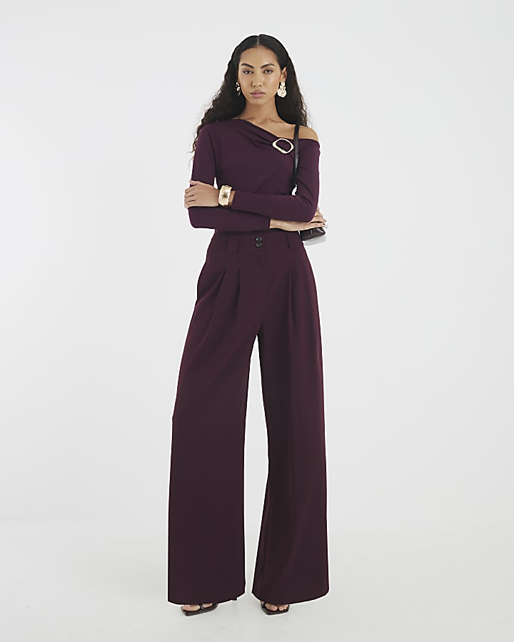 Red Wide Leg Tailored Trousers