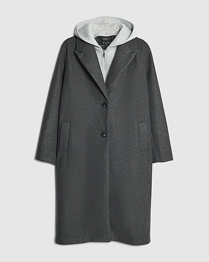 Grey Hooded Hybrid Coat