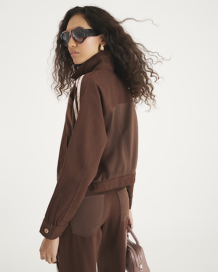 Brown Long Sleeve Hybrid Denim Jacket