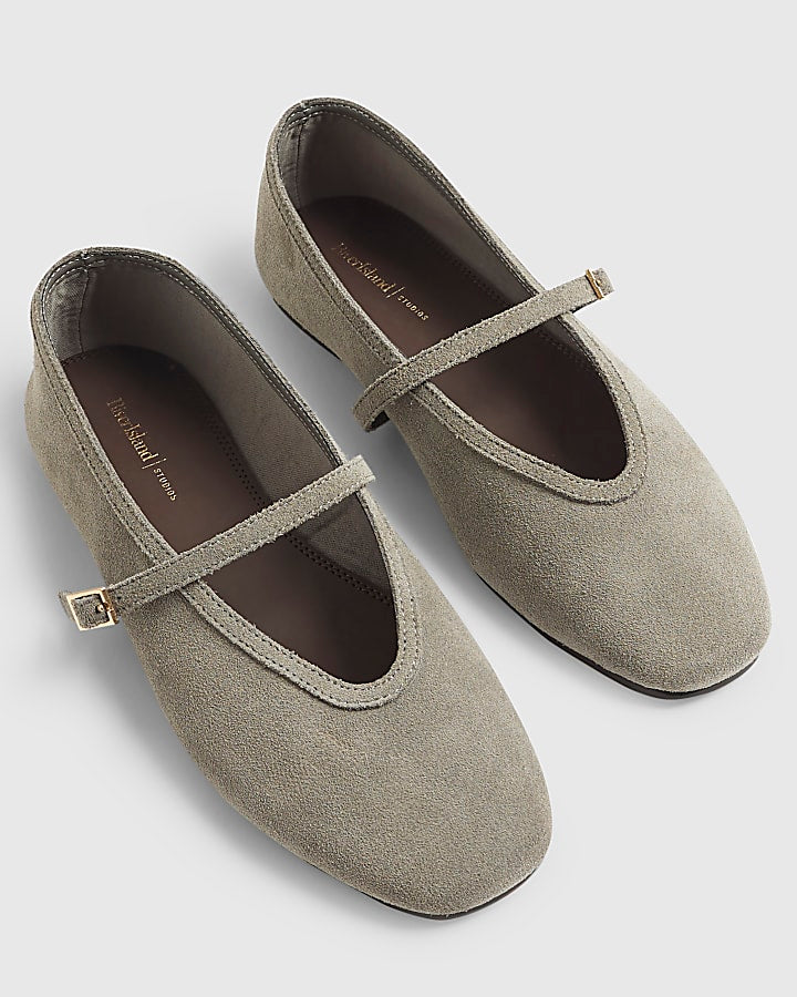 Grey Faux Suede Mary Jane Shoes
