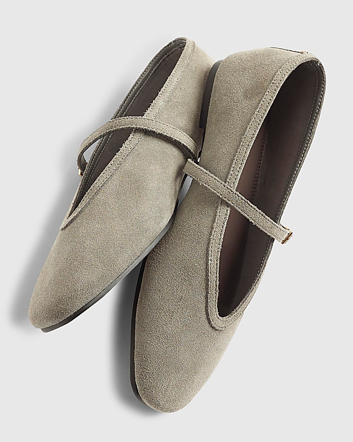 Grey Faux Suede Mary Jane Shoes