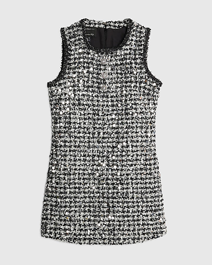 Black Boucle Sequin Mini Shift Dress
