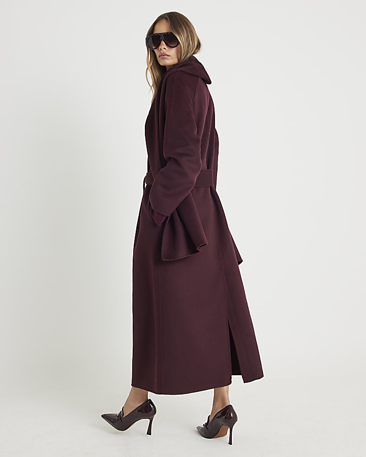 Red Handmade Wool Blend Scarf Coat