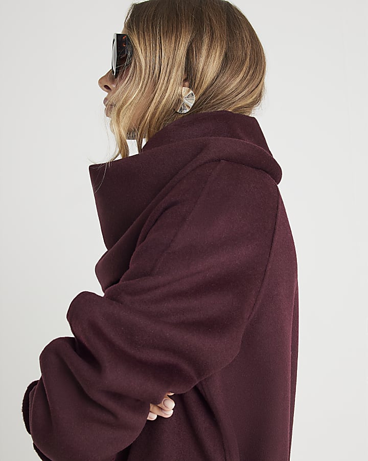 Red Handmade Wool Blend Scarf Coat